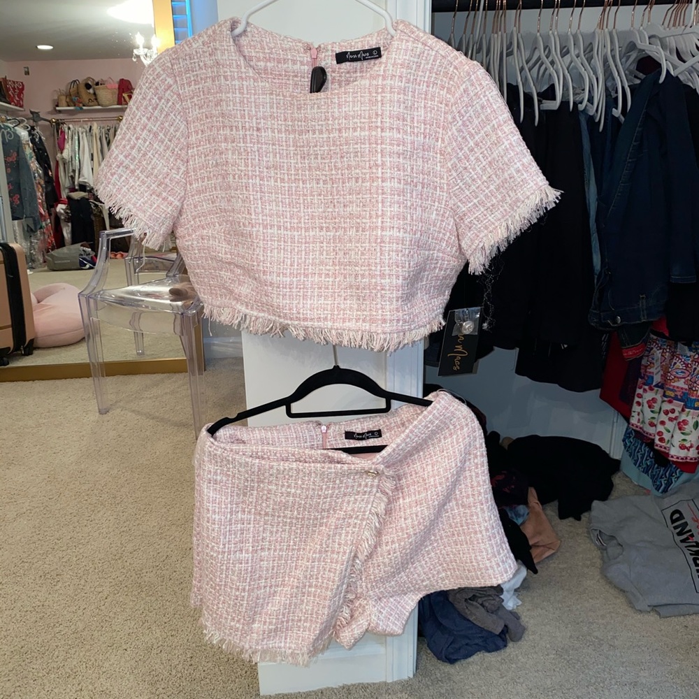 Two piece pink tweed set